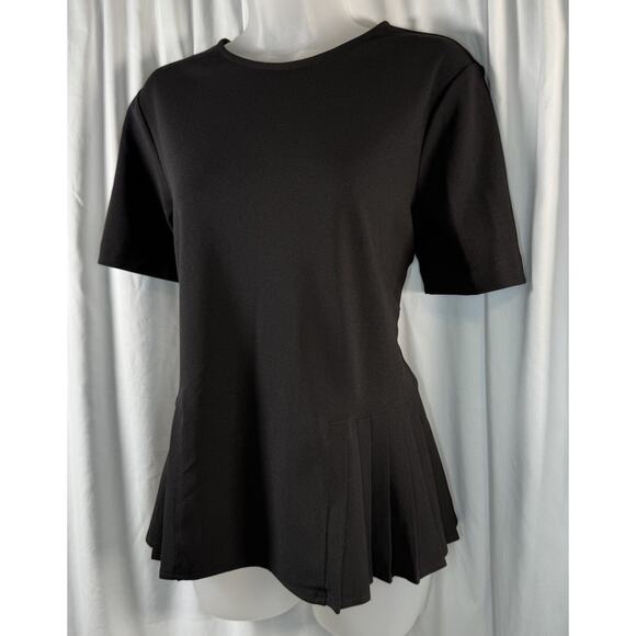 Ann Taylor Short Sleeves Peplum Front Side Pleats Blouse Black M Academia 83-52 - Picture 2 of 12